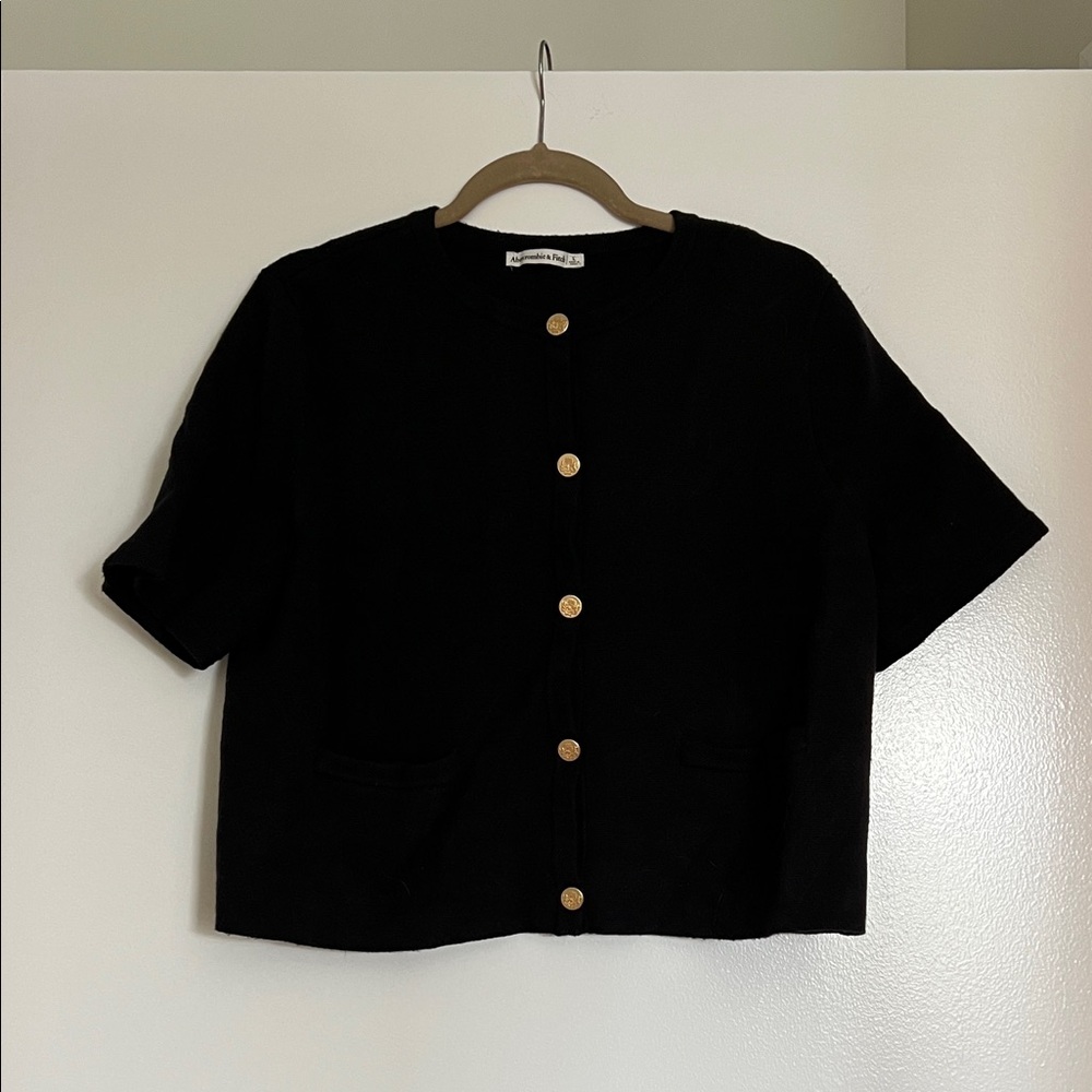 Abercrombie & Fitch Black Knit Sweater with Gold Button